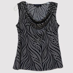Evan Picone Black & White Graphic Draped Neck Tank Top – Size S